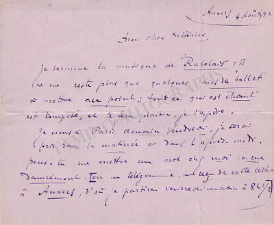 Ganne, Louis - Autograph Letter Signed 1892