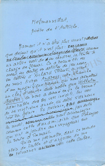 Gillet, Louis - Autograph Manuscript Signed