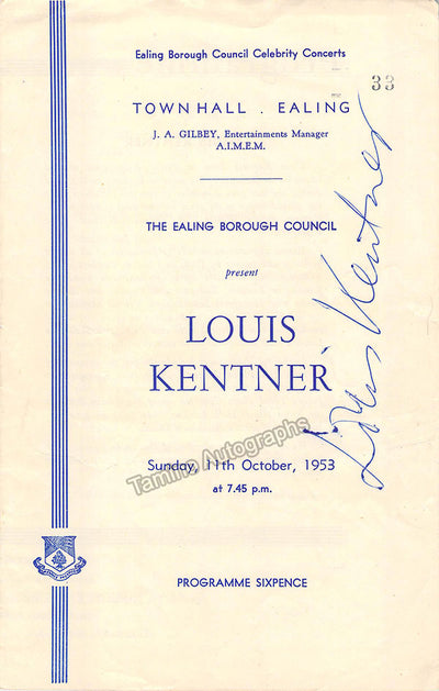 Kentner, Louis - Signed Program Ealing 1953