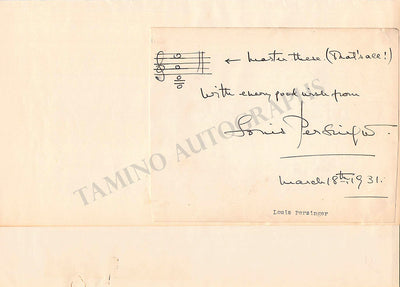 Persinger, Louis - Autograph Music Quote Signed 1931