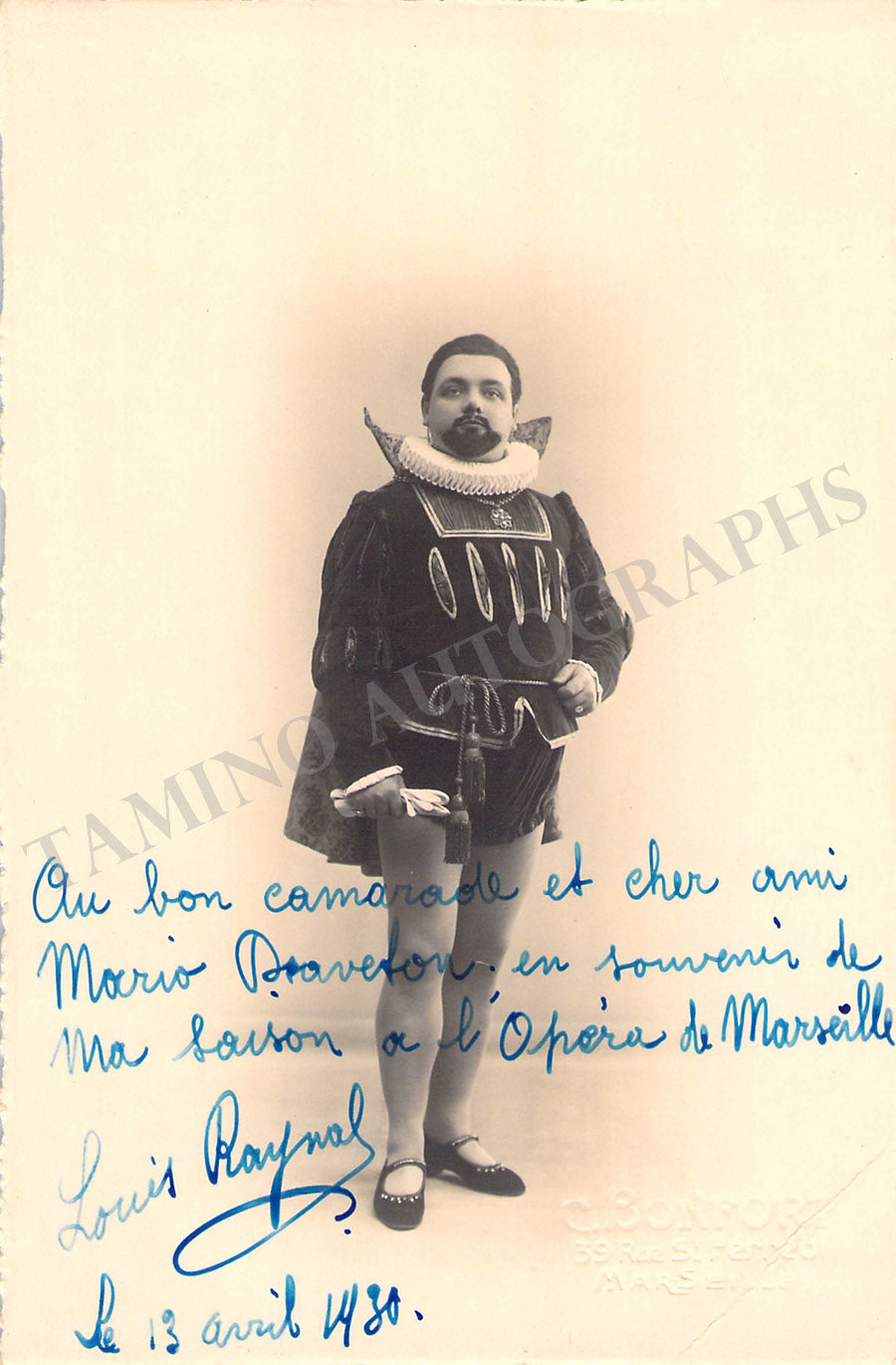 Louis Raynal french tenor Autograph Photograph – Tamino
