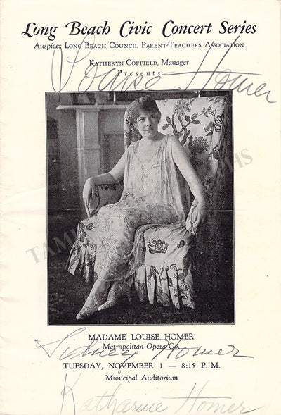 Homer, Louise - Signed Program Long Beach 1927