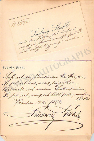 Stahl, Ludwig - Set of 2 Autograph Cards 1892