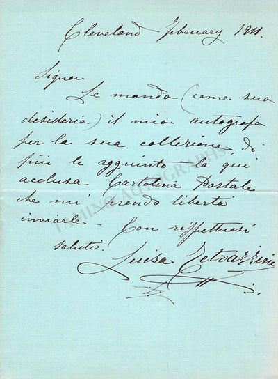 Tetrazzini, Luisa - Autograph Note Signed 1911