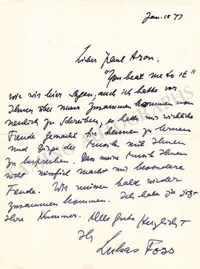 Foss, Lukas - Autograph Letter Signed
