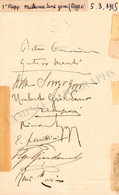 Giordano, Umberto & Others - Signed Menu Page