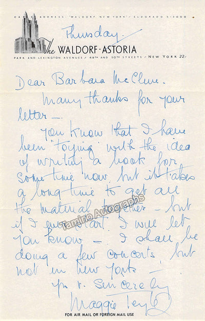 Teyte, Maggie - Autograph Note Signed