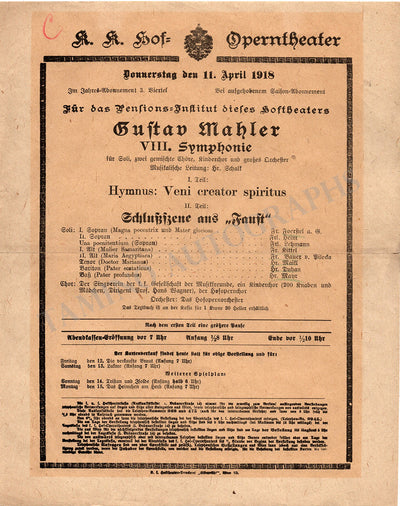 Schalk, Franz - Concert Program Mahler Symphony 8