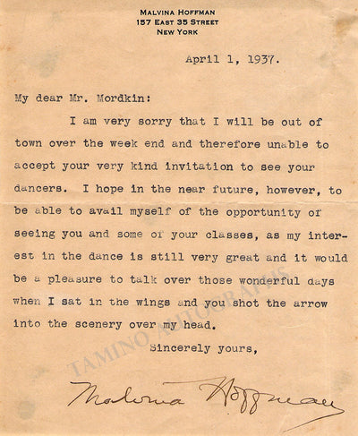 Hoffman, Malvina - Typed Letter Signed 1937