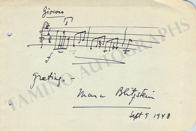 Blitzstein, Marc - Autograph Music Quote Signed 1948