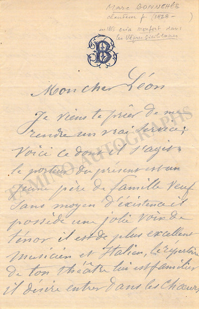 Bonnehee, Marc - Autograph Letter Signed