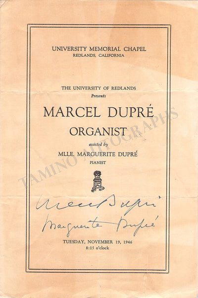 Dupré, Marcel - Signed Program Redlands 1946