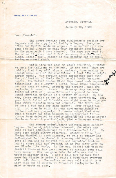 Mitchell, Margaret - Typed Letter Signed 1938