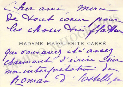 Carre, Marguerite - Autograph Note Signed