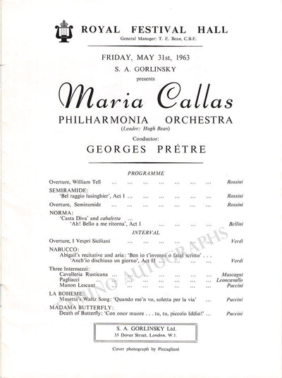 Callas, Maria - Concert Program London 1963