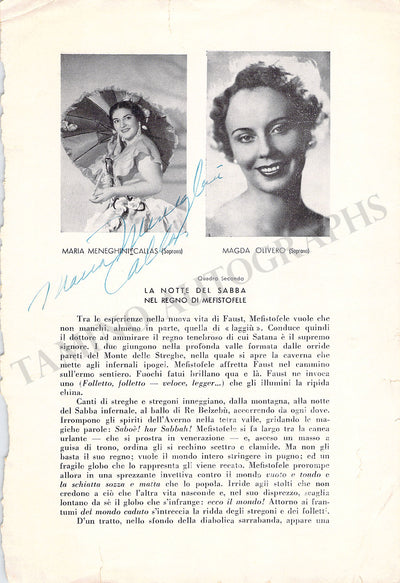 Callas, Maria - Signed Program Page