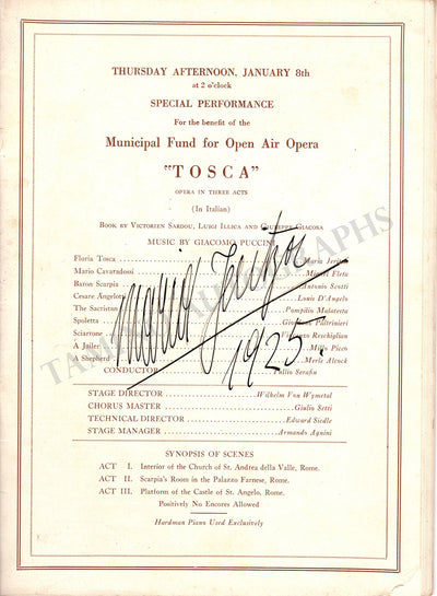 Jeritza, Maria - Signed Program Tosca 1925