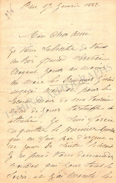 Laurent, Marie - Set of 2 Autograph Letters Signed 1882