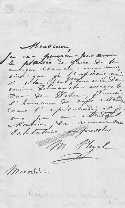 Pleyel, Marie - Autograph Letter Signed