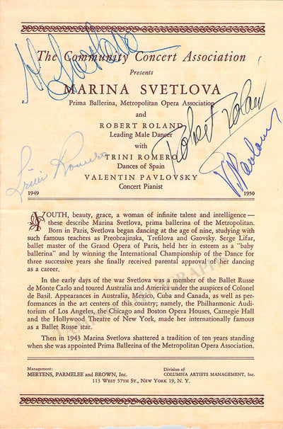 Svetlova, Marina  & Others - Signed Program 1949/50