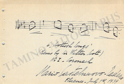 Castelnuovo-Tedesco, Mario - Autograph Music Quote Signed 1939