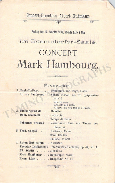 Hambourg, Mark - Concert Program 1899