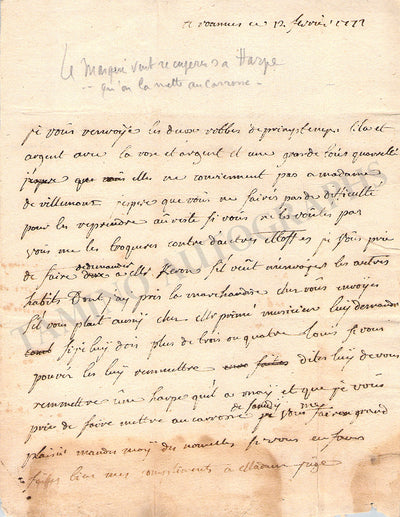 Marquis de Villemont - Autograph Letter Signed 1772