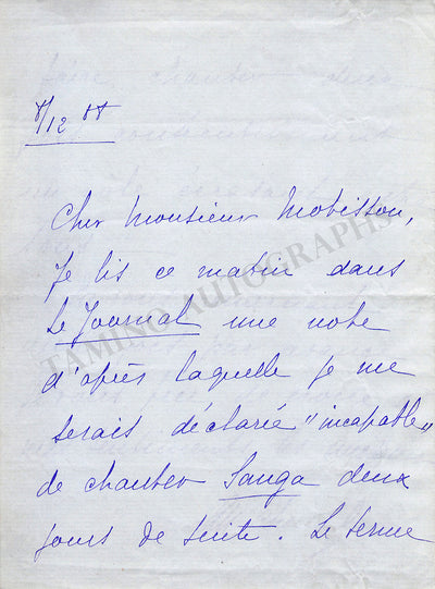 Chenal, Marthe - Autograph Letter Signed
