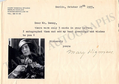 Wigman, Mary - Typed Note Signed 1953