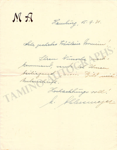 Ahlersmeyer, Mathieu - Autograph Note Signed