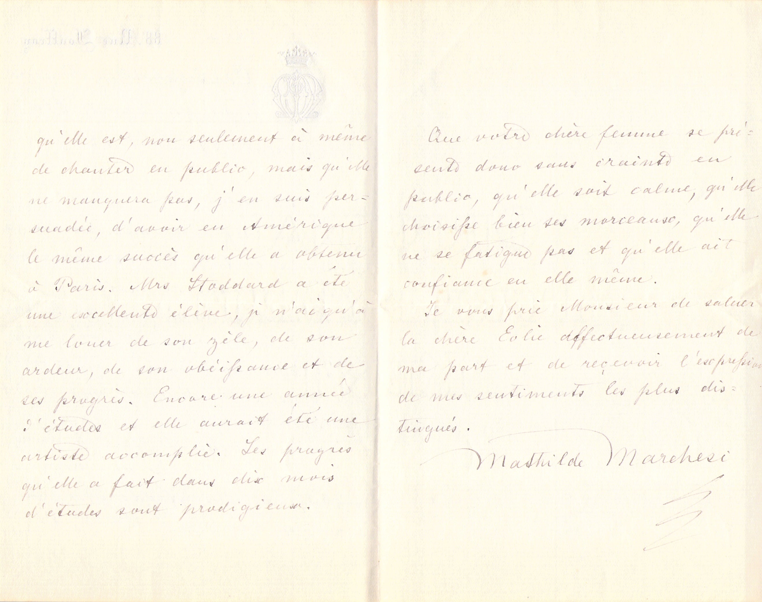 Mathilde Marchesi Autograph Letter Signed 1887 – Tamino Autographs