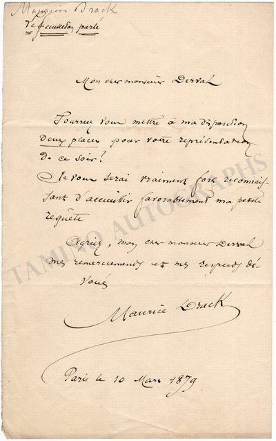 Drack, Maurice - Autograph Letter Signed 1879
