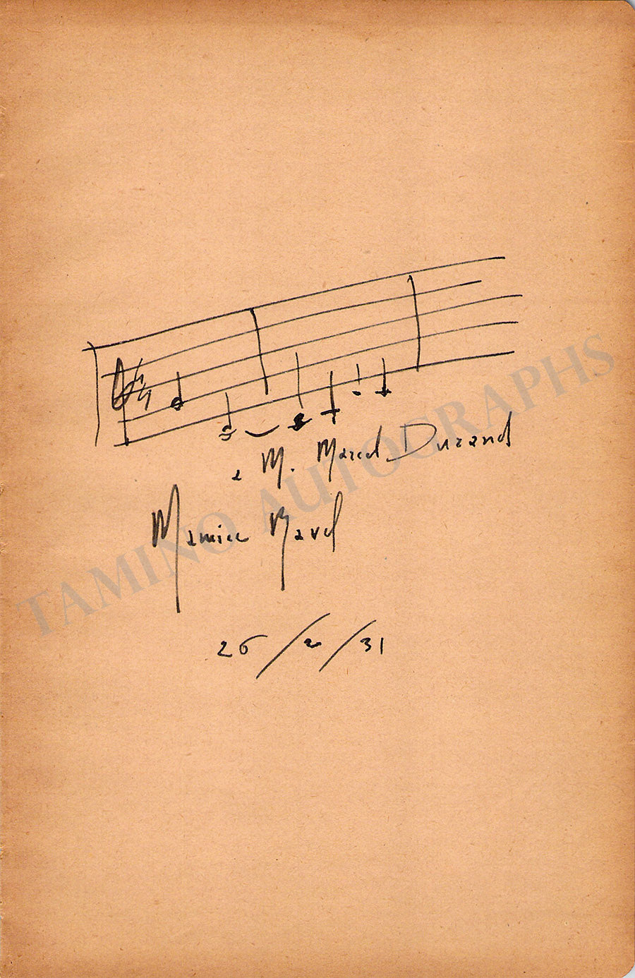 Ravel, Maurice - Autograph Music Quote Signed 1931