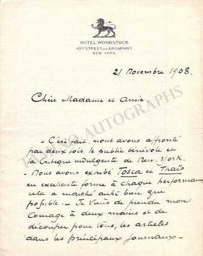 Renaud, Maurice - Autograph Letter Signed 1908