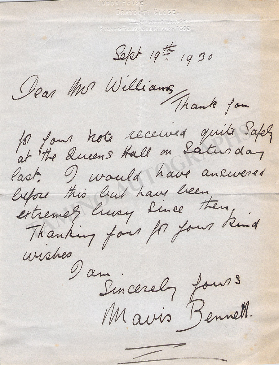 Bennett, Mavis - Autograph Note Signed – Tamino