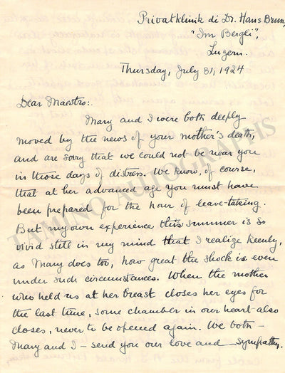 Smith, Max - Autograph Letter Signed 1924 to A. Toscanini