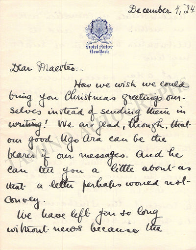 Smith, Max - Autograph Letter Signed 1924 to A. Toscanini