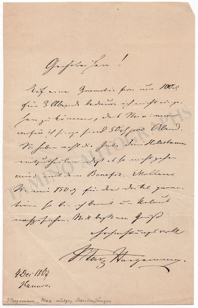 Staegemann, Max - Autograph Letter Signed 1867
