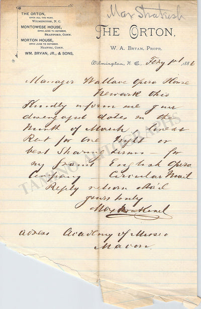 Strakosch, Max - Autograph Letter Signed