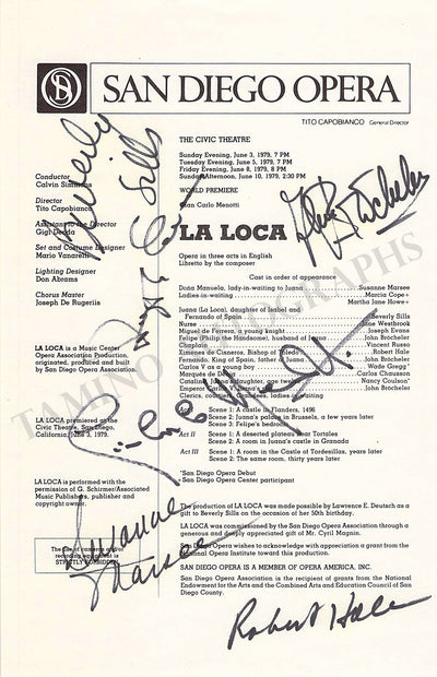 Menotti, Gian Carlo & Others - Signed Program Page World Premiere Juana La Loca 1979