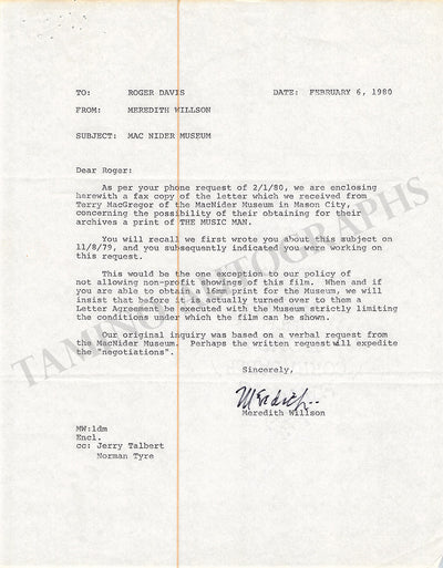 Willson, Meredith - Typed Letter Signed 1980