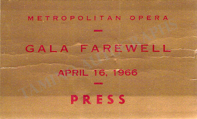 Metropolitan Opera - Farewell Gala Pass 1966