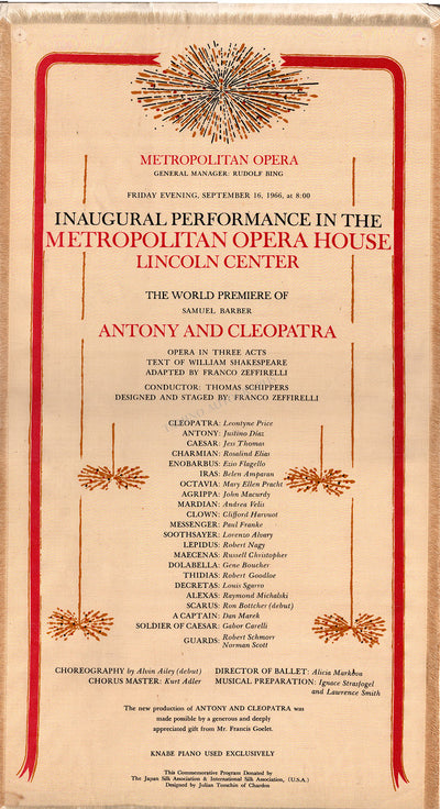 Metropolitan Opera - Inauguration Silk Program 1966 Antony & Cleopatra
