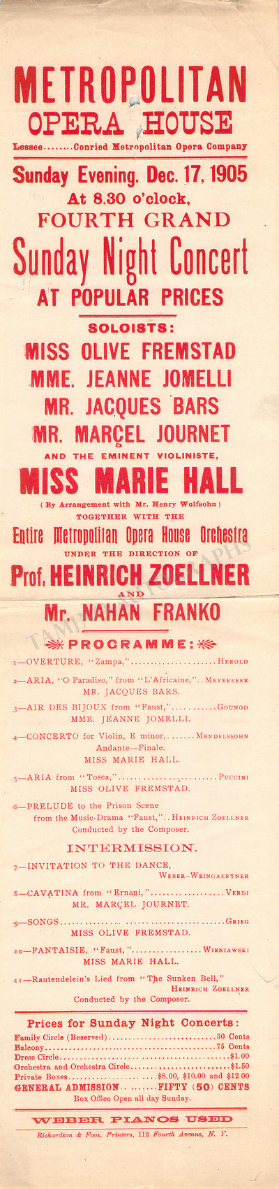 Metropolitan Opera - Set of 2 Playbills 1905