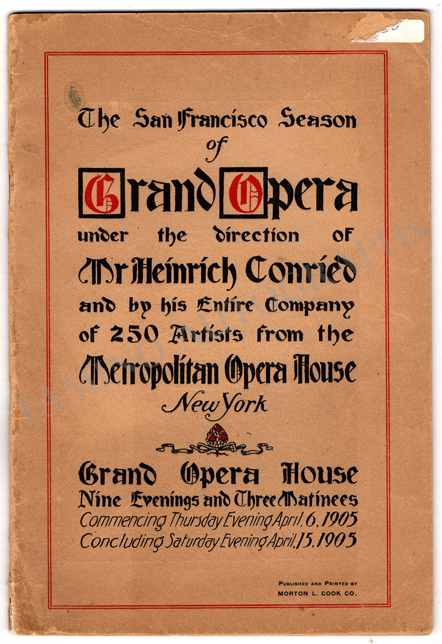 Metropolitan Opera San Francisco Tour Program 1905 – Tamino