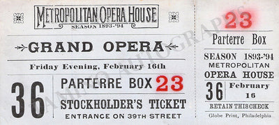 Metropolitan Opera - Opera Ticket 1894