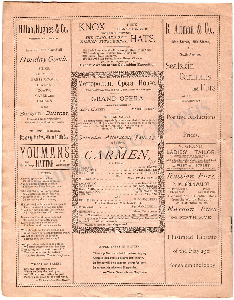 Metropolitan Opera Set of 8 Vintage Opera Programs – Tamino