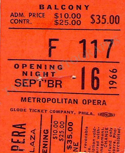 Metropolitan Opera - Set of 2 Ticket Stubs 1966 Reinauguration