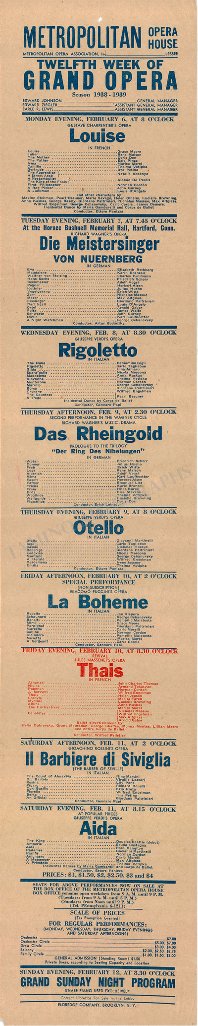 Metropolitan Opera - Collection of 10 Opera Playbills 1938-1947