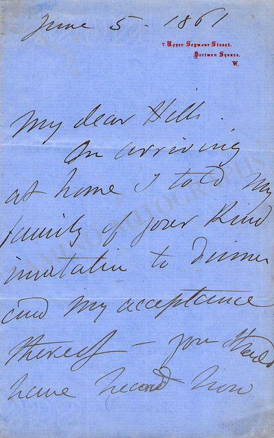 Balfe, Michael - Autograph Letter Signed 1861
